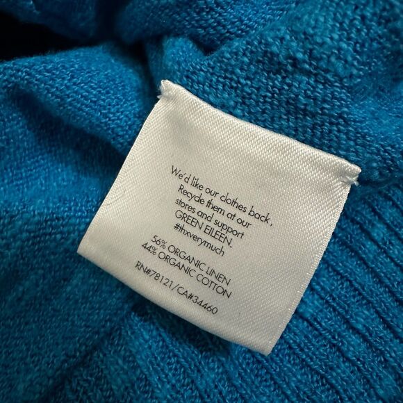 EILEEN FISHER Knit Top Turquoise Sleeveless Linen-Blend Asymmetrical - Picture 6 of 8